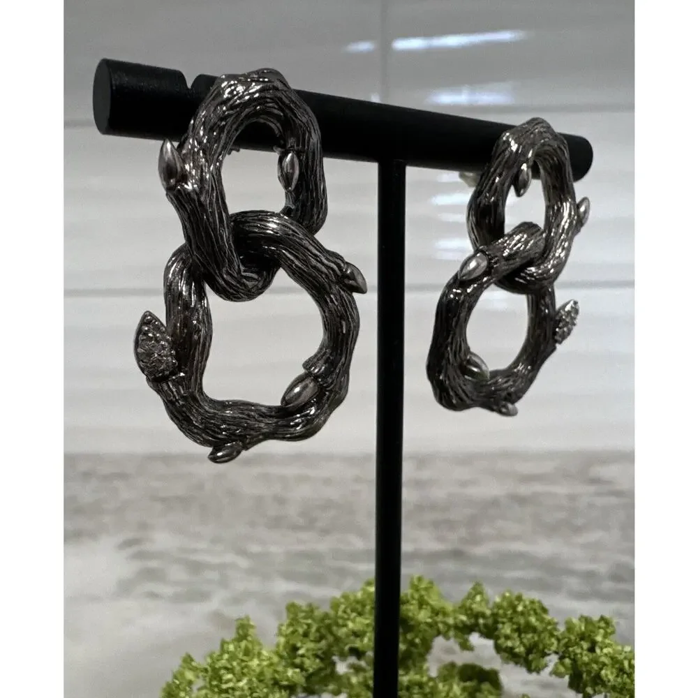 Stephen Dweck Sterling Silver Diamond Twig Branch Dangle Drop Earrings